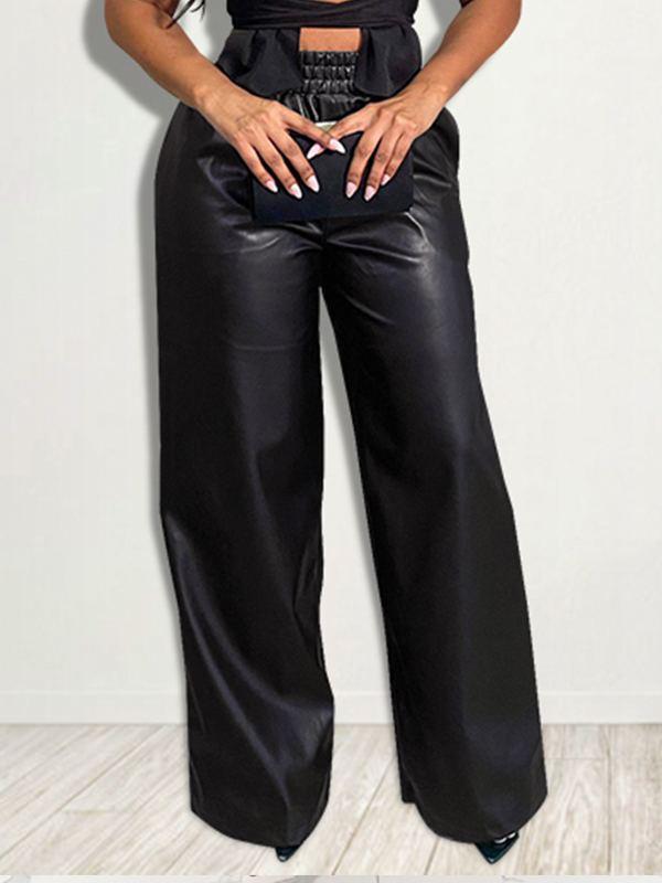 Mangocouture Faux-Leather Wide-Leg Pants