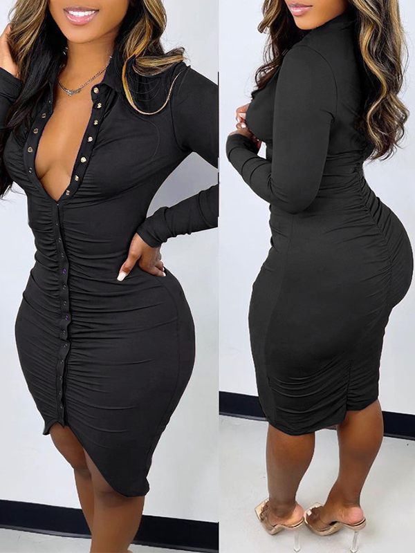Button-Front Ruched Dress
