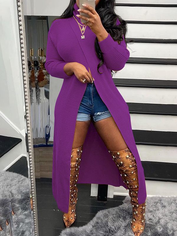 Mangocouture Turtleneck Slit Knit Tunic Top