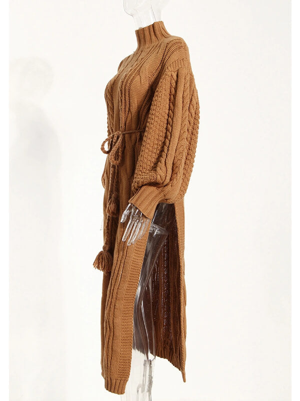 Turtleneck Slit Knit Dress--Clearance