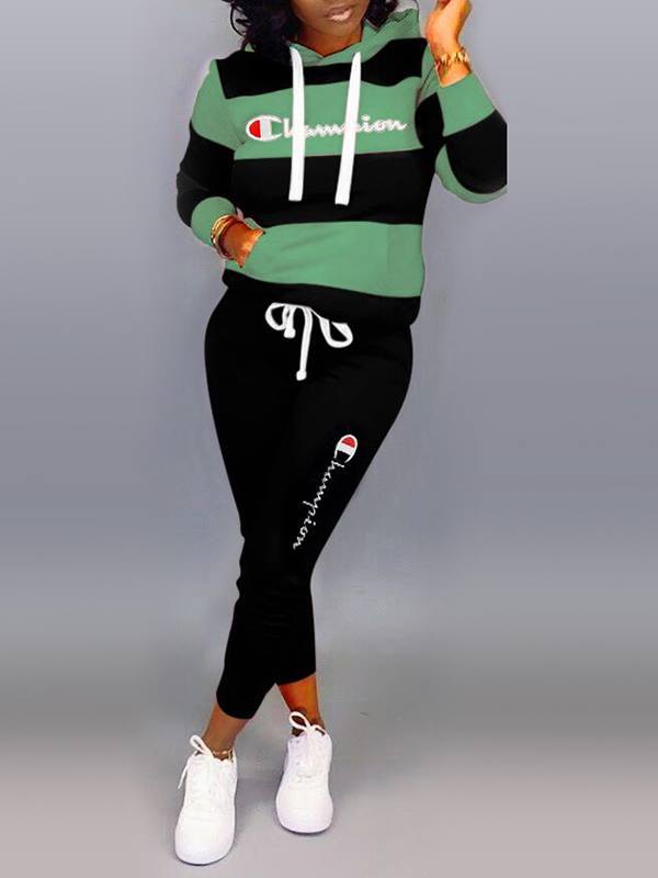 mangocouture Slogan Colorblock Hoodie & Pants Set--Clearance