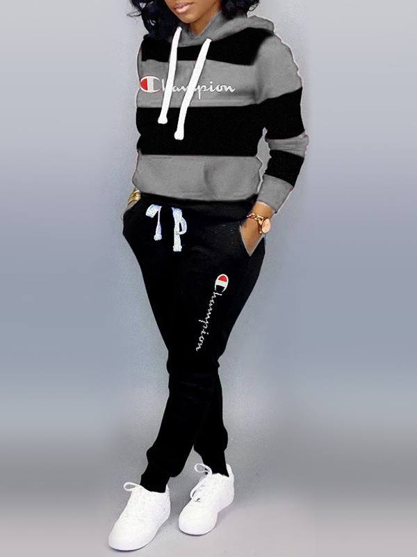 mangocouture Slogan Colorblock Hoodie & Pants Set--Clearance