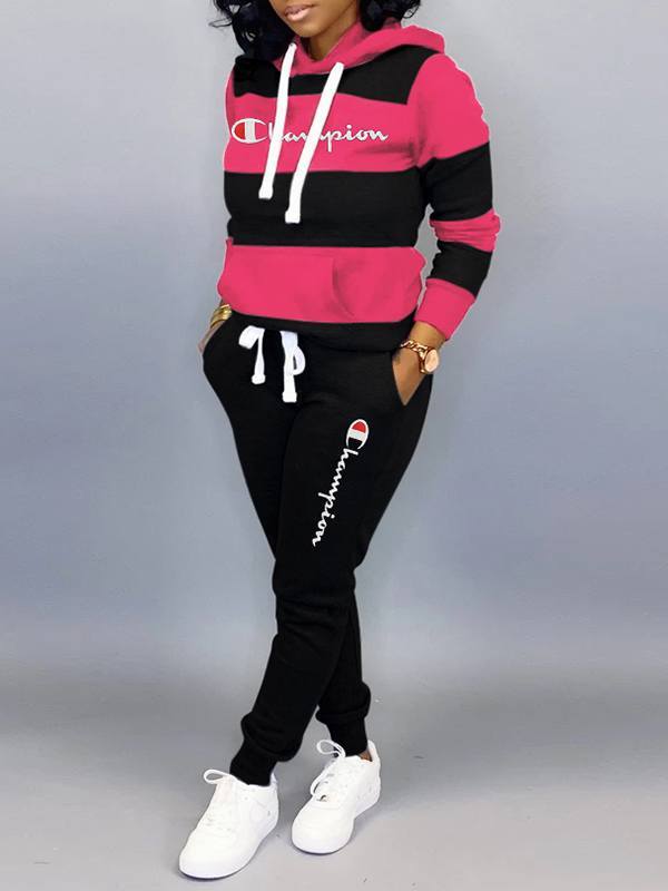 mangocouture Slogan Colorblock Hoodie & Pants Set--Clearance