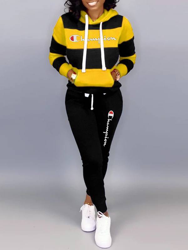 mangocouture Slogan Colorblock Hoodie & Pants Set--Clearance