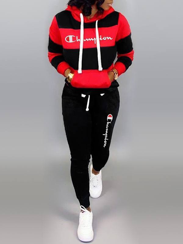 mangocouture Slogan Colorblock Hoodie & Pants Set--Clearance